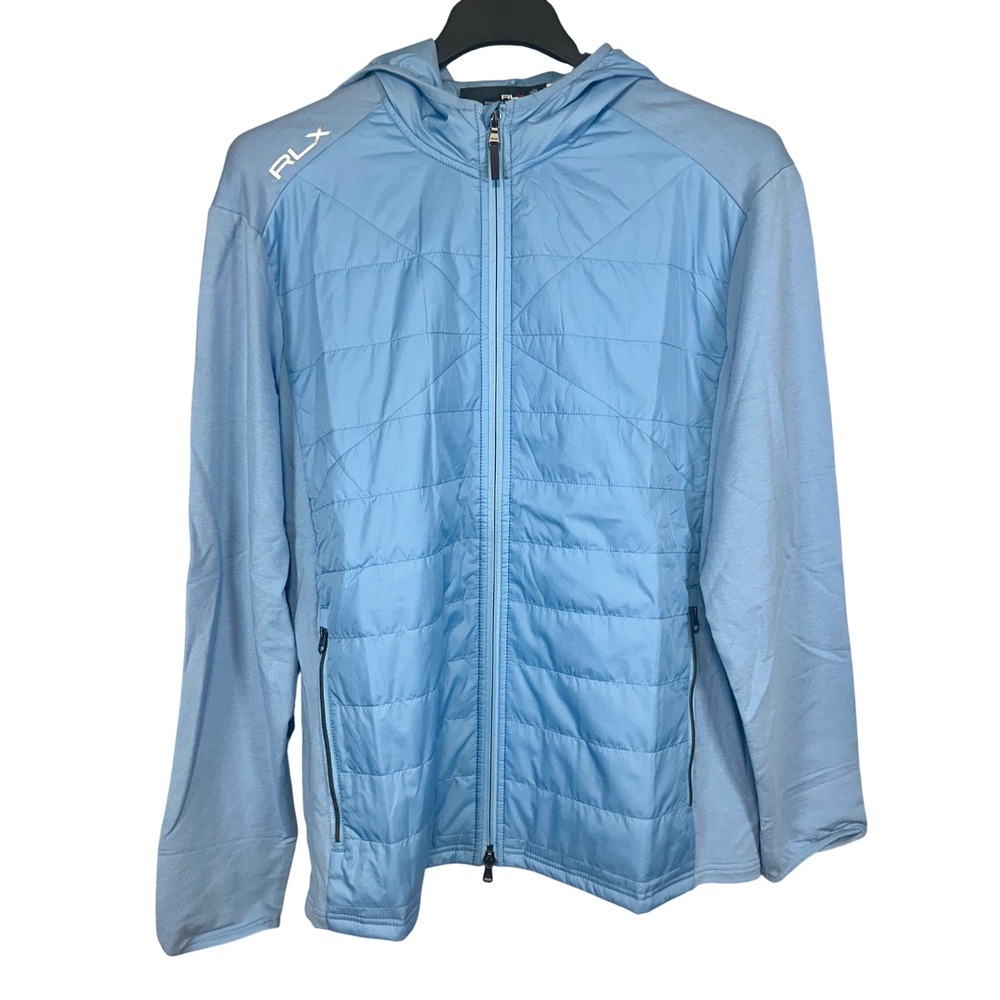 RLX Ralph Lauren Mens XL Blue Quilted Hybrid Hooded Golf Jacket New $268